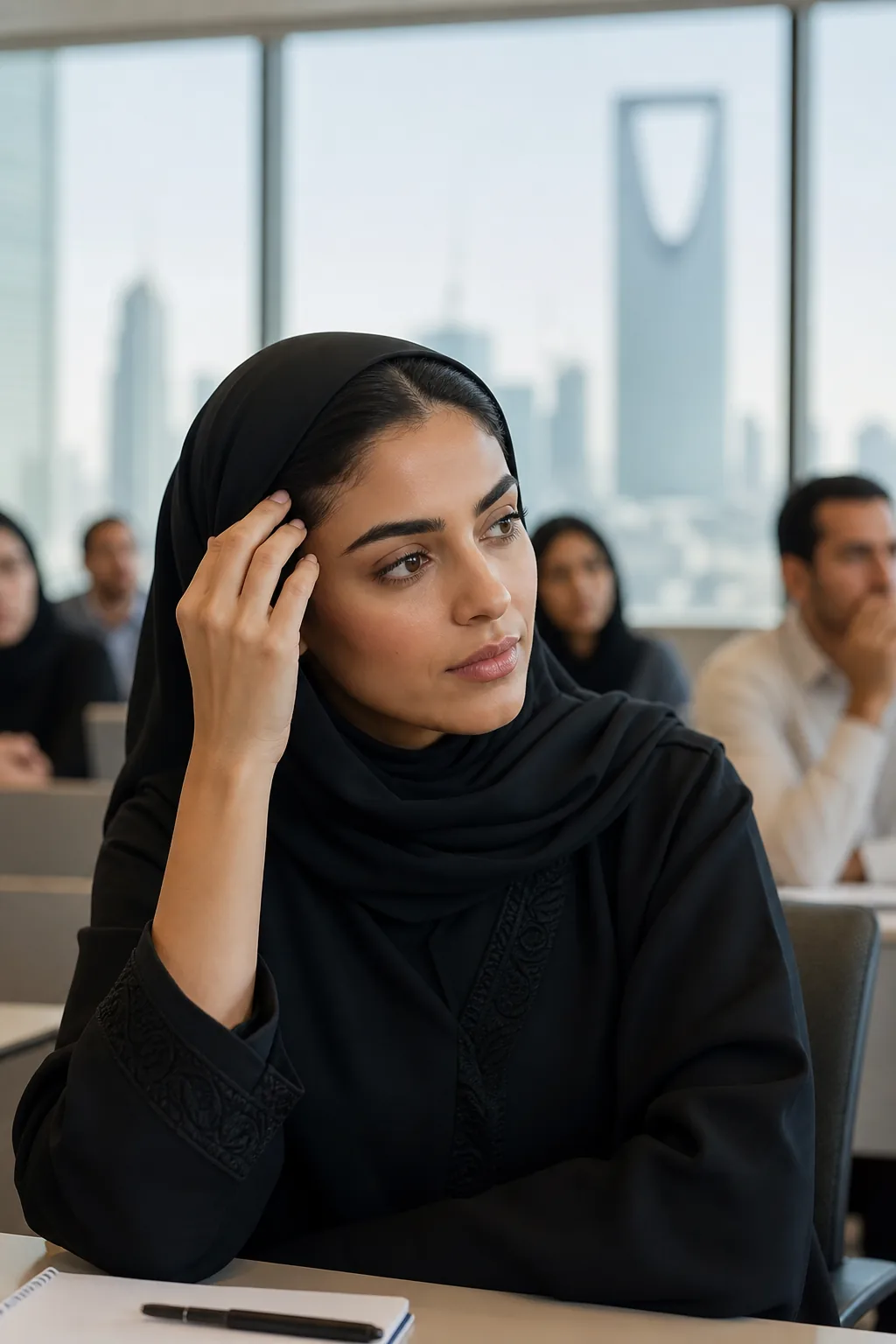 امرأة بحجاب في قاعة دوام
